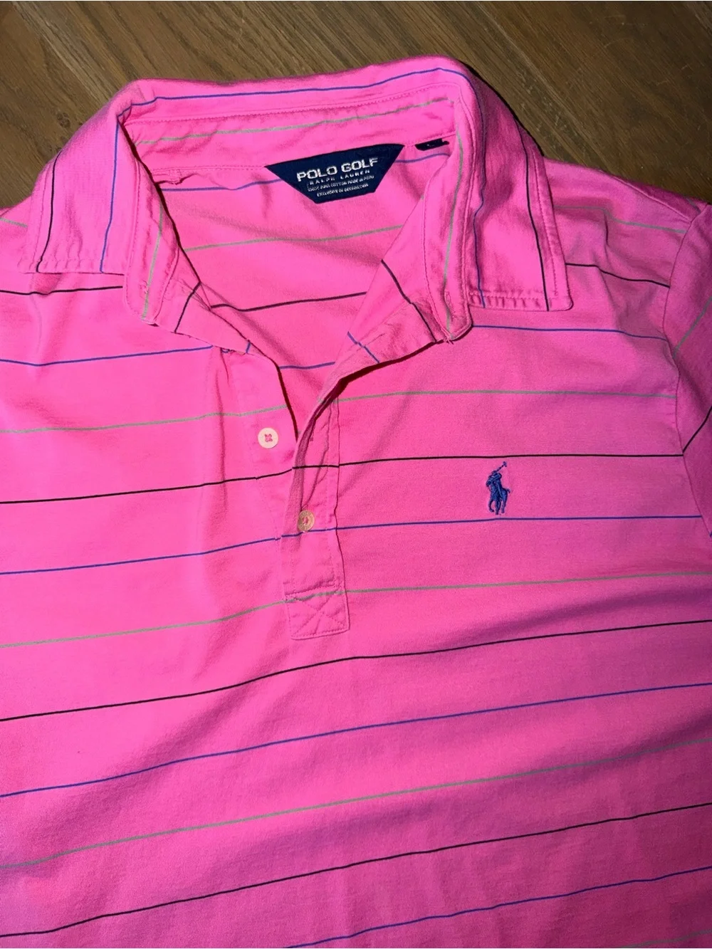 Polo by Ralph Lauren Men’s Pink Striped Polo Shirt size Large 100% Pima cotton